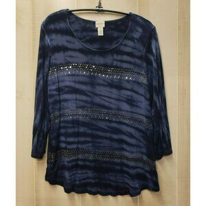 Zenergy Chicos Blue Tunic Sequins, Size 1 Medium, 3/4 Sleeve, Maximalist Tie-dye
